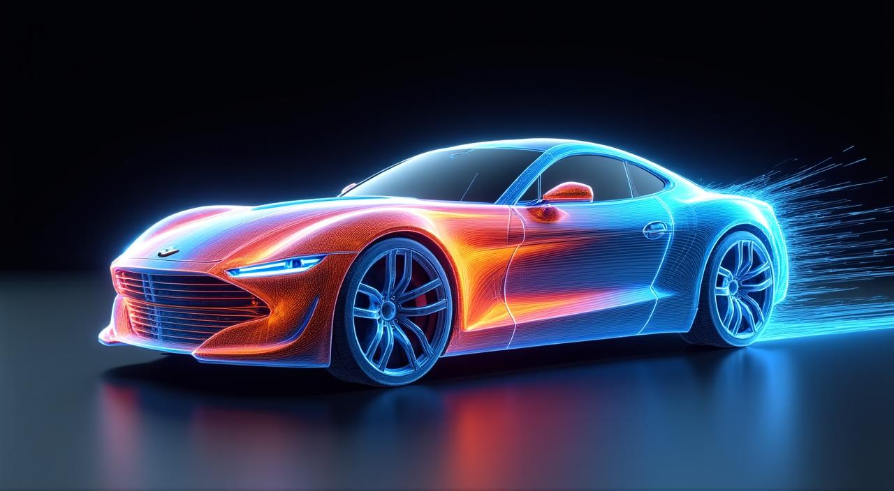Airflow simulation over a modified street car showing high and low pressure zones