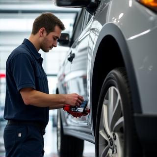 Technician performing laser alignment